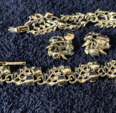 Lisner 3 Piece Demi Parure Set Dark Blue & Borealis Crystals On Silver Tone Vine