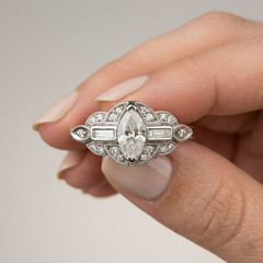Marquise & Baguette Cut Moissanite Stone Art Deco Engagement Ring In 925 Silver