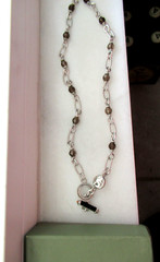 Judith Ripka Sterling Silver Smoky Quartz and 22″ Link Necklace JR Box & /Pouch