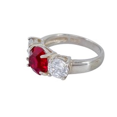Sterling Silver 925 Simulated Ruby Cubic Zirconia Ring Size 6