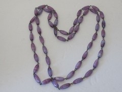 Vintage Antique Czech Agate Glass Bead LONG 54″ Necklace Flapper Purple Swirl C7
