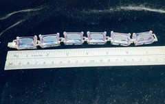 Amethyst Color Glass Bracelet Light Purple Crystal Stones Silver Tone Metal 7.5″