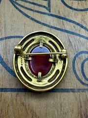 VTG Signed MMA Egyptian Revival Gold Tone Faux Pearl Carnelian Brooch Pin