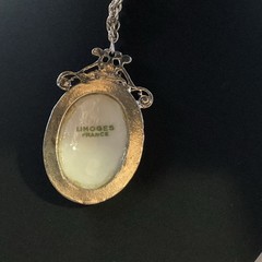 Large Beautiful Vintage LIMOGES FRANCE Cameo Necklace Courting Couple Porcelain