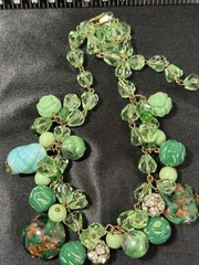 Stunning Vintage Green Bauble Faceted Czech Glass Necklace 16”