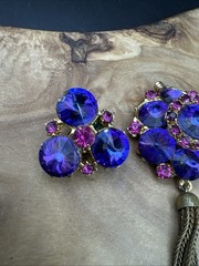 Vtg RARE EDLEE Czech Style Glass Tassel Statement Pendant & Clip-on Earrings