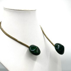 Vtg Modernist Brass & Ceramic Asymmetrical Necklace OOAK Wearable Art Statement