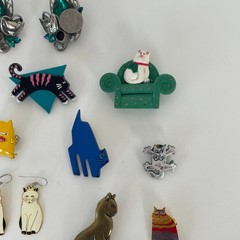 Vtg WHIMSICAL CAT Brooch Lot 50s 70s 80s Jewelry Artisan Burch Pinback Earrings