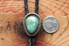 Vintage Native American Sterling Silver Turquoise Bolo Tie