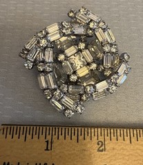 Kramer of New York Signed Brooch Pin Crystal Rhinestones Baguette Square Swirl
