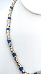 Vintage Necklace Blue Bead Tube Link Sterling Clasp 18 Inch