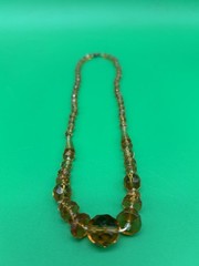 Antique Art Nouveau Cut Crystal Amber Costume Jewelry Necklace Art Deco – 01