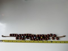 Vtg 1940s Miriam Haskell Style Wood Bead & Leather Cluster Necklace Flower Tips