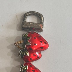 Vtg Slide Charm Bracelet Strawberries Enamel Fun Whimsy Fold Over Clasp