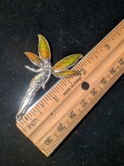 Liz Claiborne Fairycore Silver Tone With Green And Yellow Ombre Wing Brooch