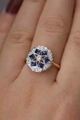 Art Deco 0.80Ct Round Lab Created Diamond & Sapphire 925 Silver Engagement Ring