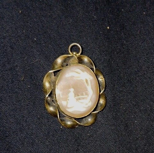Antique Shell Cameo Style Pendant, Gold-Tone Twisted Frame Translucent