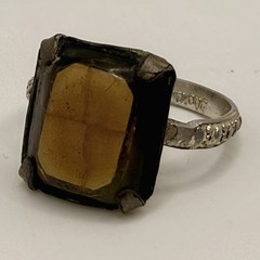 Vintage Hong Kong Large Honey Amber Color Resin Cabochon Ring Size 8.75