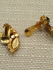 Vintage Blue Gray Rhinestone AB Accent Clip On Earrings