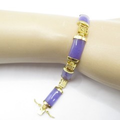 Asian Dyed Lavender Purple Jade Jadeite Vintage Bracelet Writing Symbols 7.25″