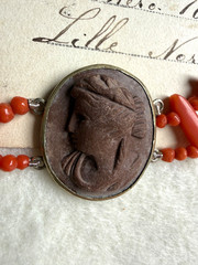 Victorian 800 silver Coral Lava Cameo Necklace, Swivel Clasp – Grand Tour