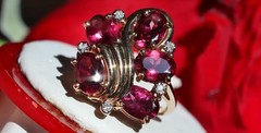 14k yellow gold ring 4.00ct rhodolite garnet diamond sz 5.25 vintage 4.95g N3511