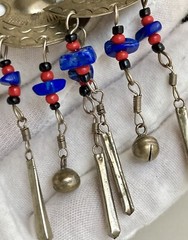 Vintage Lapis Silver Tone Dangling Earrings Large 3.5in Red Black Beads 9.84g