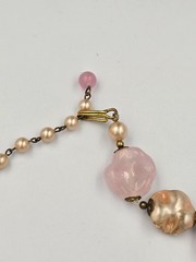Vintage Pink Frosted Molded Glass & Gold Tone Bead Choker Necklace Hook Clasp