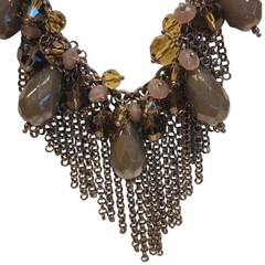 Lia Sophia Fringe Chains Glass & Acrylic Beaded Chunky Statement Boho Necklace