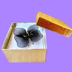Vintage Purple Silk Butterfly Brooch Pin Wire Edged Gift Box new