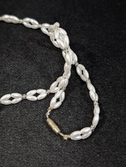 Vintage Retro White Faux Pearl Oval Bead Woven Style Necklace 26 in