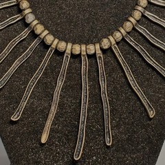 VCLM necklace brasstone metal twisted sticks beads on chain bib vintage
