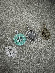 Lot of 4 Vintage Silver Tone Gemstone Pendants Turquoise Black Onyx Clear