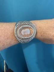 Whiting & Davis massive cuff bracelet clear cut cameo silver tone sz 6.5 vintage