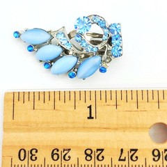 Vtg Blue Glass Rhinestone Climber Earrings Silver Tone 1.5″ Clip Back