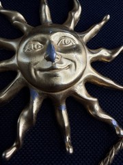Vintage Anne Klein Sun Pendant Necklace Gold Tone Celestial Face 1980s Designer