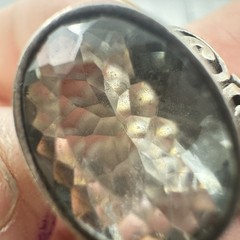 VTG Victorian Revival Heavy Sterling Silver 925 Smokey Faceted Glass Ring Size 8