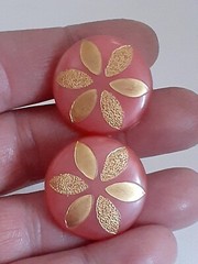Vintage pink and gold round Acrylic Screw back Earrings
