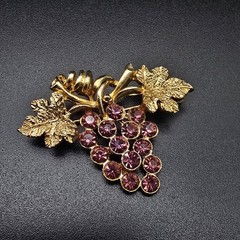 Purple Rhinestone Grape Brooch Gold Tone Vintage Costume Jewelry