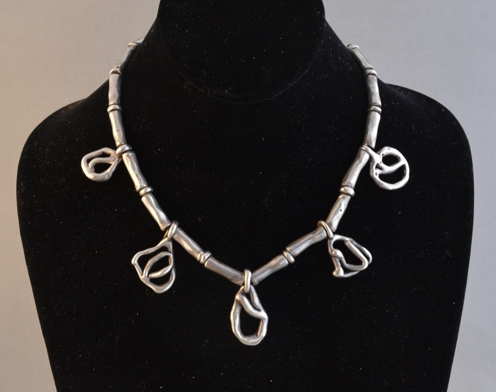 Vintage Sterling Silver Modernist Necklace – 17″ 110 grams Signed GC