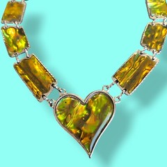Silver Tone Enamel Over Abalone Inlay Panel Link Collar Necklace 16in