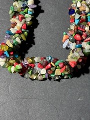 Vintage Hand Knotted Multi Gemstone 3 Strand Chip Bead Necklace 18”