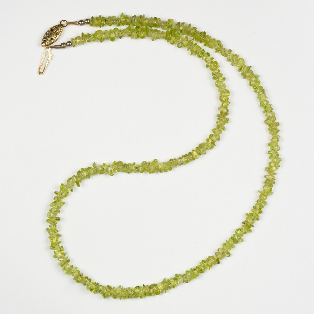 Vintage Necklace Clear Light Green Irregular Glass Bead Strand 8.25″ Gold Clasp