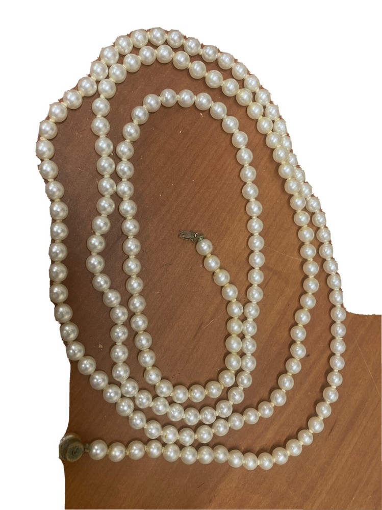 Knotted Faux Pearl 50″ Rope Necklace 6.7 mm 1930-50? See Clasp Vtg Antq? Jewelry