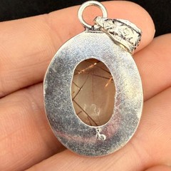 Vintage Rutilated Quartz Pendant Silver Tone Clear Resin and Tinsel