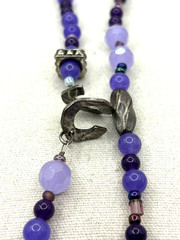 Purple Glass And Silver Metal Charms Art Deco Beaded Necklace 24 Inch