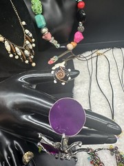 Lots of Vintage Art Glass, Resin, Silver Tone, And Wood Carved Jewelry21pc