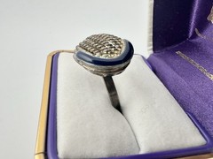 Antique European 800 Silver Adjustable Ring Blue Enamel Sz7 Signed RARE Read