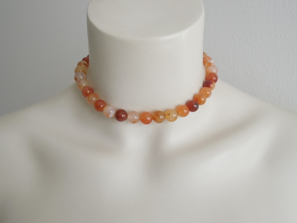 Necklace 925 Silver Gold Plated Agate Beads 55.3 G/Approx. 39 Cm