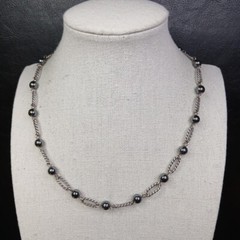 STERLING SILVER 925 Rope Style Link And Black Natural Stone Necklace. 13-080